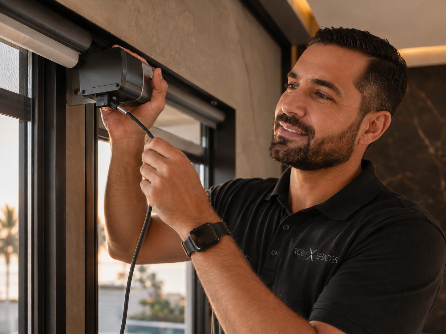 Rollx installer adjusting a concealed motor inside a shade cassette
